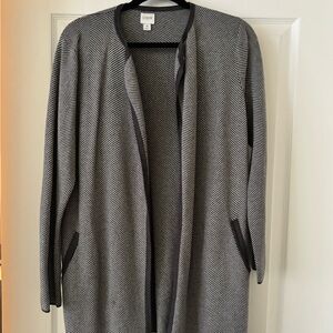 J. Crew Black and White Herringbone Long Sweater Jacket